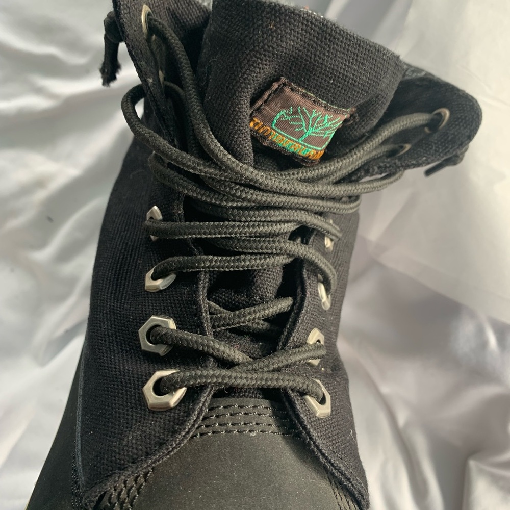 Vintage Timberland All Black (12) Lace-Up Boots; bottom suede top half canvas - Picture 12 of 16